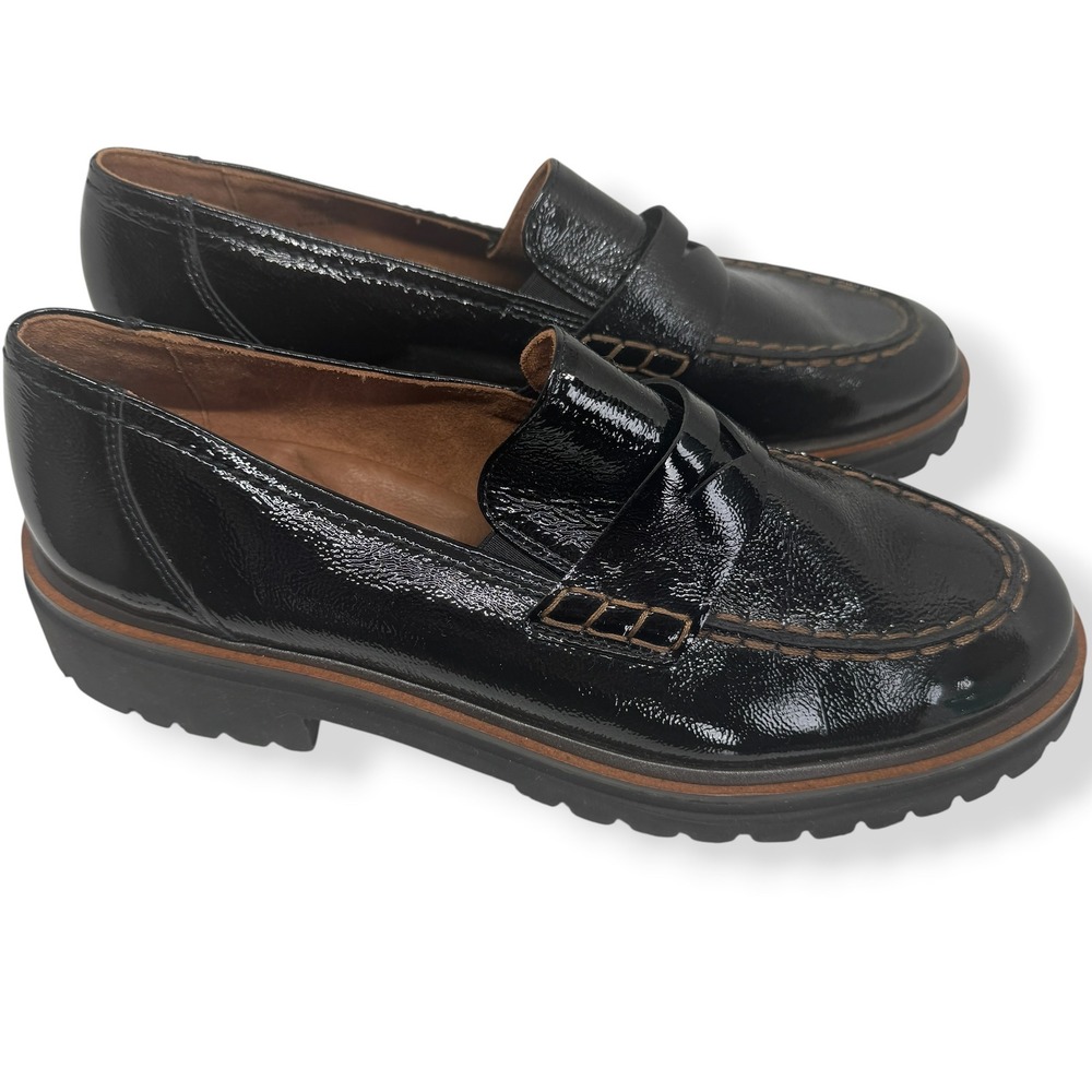 Paul Green Womens Size 7.5 UK US 10 Black Patent Leather Chunky Loafers Shoes